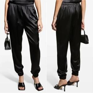 FRAME Black Satin Pull-On Jogger Pants Size M Glam Athleisure Business Casual